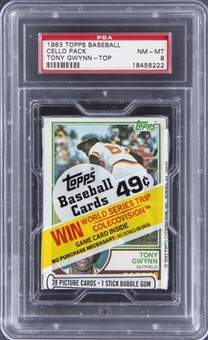 1983 Topps Baseball Cello Pack - Tony Gwynn Rookie Card on Top - PSA NM-MT 8
